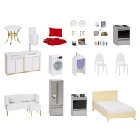 Rainbow High Townhouse - Maison en bois 3 étages et 6 pieces - Ascenseur fontionnel et meubles mobiles(m-3)