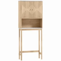HOMCOM Dulap pentru WC deasupra toaletei, corp depozitare WC cu dulap cu uși duble și rafturi  66 x 25 x 168 cm, stejar(m-1)