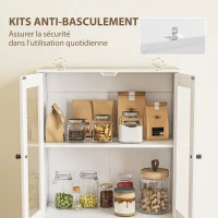 HOMCOM Buffet haut cuisine, armoire de cuisine avec portes vitrées, tiroirs et étagères réglables, 59x30x170cm, blanc brillant(m-6)