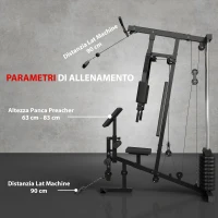 HOMCOM Stazione Fitness Multifunzione per Allenamento a Casa e Professionale in Acciaio, 148x108x207 cm, Nero(m-7)