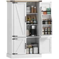 HOMCOM Buffet da cucina, con 4 ante, 6 portaspezie e ripiani regolabili, 76,3 x 40 x 136 cm, bianco(m-8)
