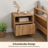 HOMCOM stolik nocny, bezuchwytowy design, otwarta półka, szuflada, montaż ścienny, jasnobrązowy(m-5)