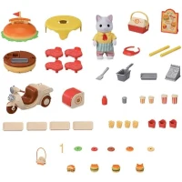 Jeu de Restauration - SYLVANIAN FAMILIES - Stand de Hamburgers - Papa Chat Latté et Scooter(m-3)