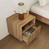 HOMCOM stolik nocny, bezuchwytowy design, otwarta półka, szuflada, montaż ścienny, jasnobrązowy(m-6)