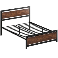 HOMCOM Estructura de cama doble de acero con somier y cabecero compatible con colchón 190 x 140 cm marrón rústico