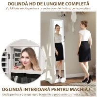 HOMCOM Oglindă Suport pentru Bijuterii, Oglindă de podea Pivotantă Modernă pentru Dormitor, 38x38x160 cm, Alb(m-8)