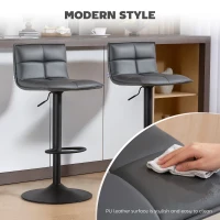 HOMCOM Set of Two Modern Faux Leather Bar Stools - Dark Grey(m-4)