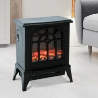 HOMCOM Șemineu Electric 1000 W/2000 W Șemineu Decorativ de podea cu Temperatură Reglabilă Flăcări LED și Protecție la Supraîncălzire pentru 15-20 ㎡ 36,5x24x46 cm Negru(m-2)