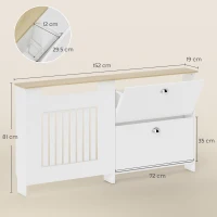 HOMCOM Husă pentru calorifer cu suport pentru pantofi Capac pentru calorifer cu 2 sertare rabatabile 152x19x81 cm Alb(m-3)