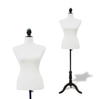 HOMCOM Manechin de croitorie feminin reglabil 130-168 cm, cu trepied din lemn, pentru fotografie de modă și expunere haine, alb(m-7)
