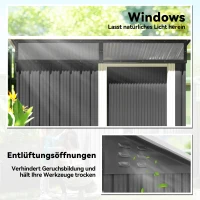 Outsunny Tuinschuur, Gereedschapsschuur met Vensters, Ventilatieopeningen, Schuifdeur, Waterdicht Staal, Weerbestendig, Donkergrijs(m-8)