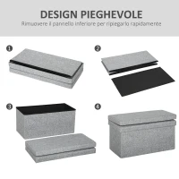 HOMCOM Panca Contenitore Pieghevole con Schienale e Vano da 77L, Rivestimento in Tessuto, 76x50x73 cm, Grigio(m-6)