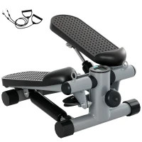 SPORTNOW Mini stepper de fitness machine de step bandes de résistance, écran LCD et pédales antidérapantes 41x30,5x18,5cm gris(m-12)