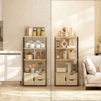 HOMCOM Bibliothèque style industriel 3 étagères placard porte 2 tiroirs 58 x 24 x 122 cm effet bois naturel acier noir(m-7)