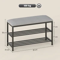 HOMCOM Bancă pentru pantofi cu șezut, bancă cu spațiu de depozitare, raft pentru pantofi cu 2 compartimente deschise, bancă 81 x 31 x 50 cm Negru(m-3)