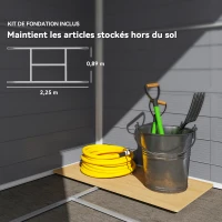 Outsunny Abri de jardin en résine 4,56 m² avec kit de fondation galvanisé structure en aluminium 240 x 190 x 228 cm gris foncé(m-7)