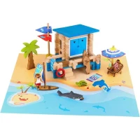 Journée a la Plage 120 Pieces - JEUJURA - Jeu de Construction en Bois Naturel, Tapis et Accessoires Inclus, 32x27x11 cm(m-1)