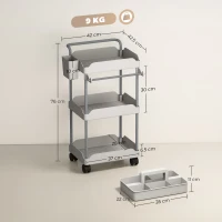 HOMCOM Carrello da Cucina con Ruote a 3 Livelli, con Cesti Esraibili e Porta Asciugamani Grigio(m-3)