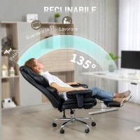 HOMCOM Sedia da Ufficio con Poggiapiedi e Poggiatesta, in Pelle PU, Schiuma e Metallo, 76x73x117-125 cm, Nero(m-7)