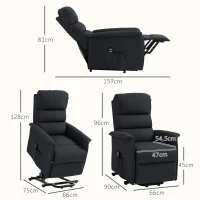 HOMCOM Sillón Relax Reclinable Eléctrico Levanta Personas con Mando a Distancia y Bolsillo Lateral Tapizado en Lino Negro(m-3)