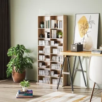 HOMCOM Contenitori per CD e DVD, 18 scomparti, capacità max. 640 CD/360 DVD 430 Blu-ray 78,5 x 24 x 175 cm Legno naturale(m-6)