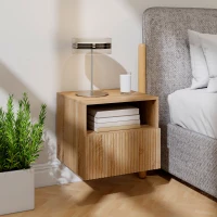 HOMCOM stolik nocny, bezuchwytowy design, otwarta półka, szuflada, montaż ścienny, jasnobrązowy(m-2)