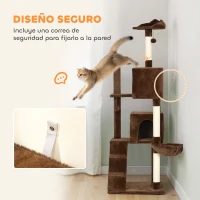 PawHut Árbol Rascador para Gatos 180 cm con Plataformas Cama 2 Cuevas Hamaca Escalera Postes de Sisal Marrón(m-6)