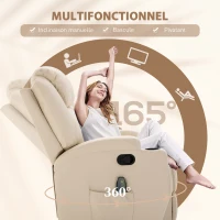 HOMCOM Fauteuil de massage inclinable, fauteuil de relaxation, dossier et repose-pieds réglable, 84 x 92 x 109 cm, crème(m-5)
