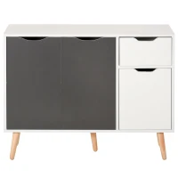 HOMCOM Credenza per Soggiorno con 3 Ante e Cassetto Mobile Contenitore per Soggiorno Cucina Camera 90x30x72 cm Bianco e Grigio(m-6)