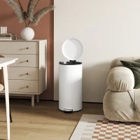 HOMCOM Cestino 30 L, a pedale, coperchio bloccabile, resistente alle macchie, bianco crema(m-5)