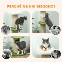 PawHut Albero Tiragraffi per Gatti Alto 92 cm con Palo in Sisal e Lettino a Forma di Fiore, Verde(m-7)