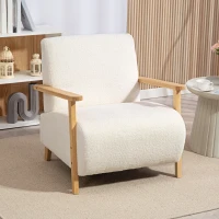 HOMCOM Fauteuil salon, tissu effet laine bouclée, structure en bois massif, pour salon, chambre à coucher, crème(m-10)