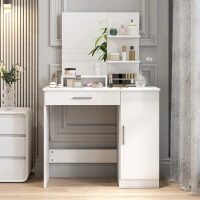 HOMCOM Toeletta da Camera con Armadietto, Cassetto, Specchio per Trucco e Ripiani Aperti, 90x38x138 cm, Bianco(m-7)