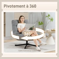 HOMCOM Fauteuil salon sans accoudoirs, chaise pivotante en tissu chenille imperméable, assise large, 75 x 95 x 90 cm, gris(m-8)
