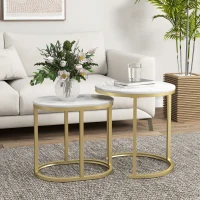 HOMCOM Lot de 2 tables basses tables d'appoint gigognes encastrables structure en acier et plateau en bois aspect marbre or(m-10)