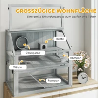 PawHut Klatka dla chomika z drewna, 3 poziomy z głębokim podpiwniczeniem, odpinane poziomy, dla małych zwierząt, 80x50x76cm, Jasnoszary(m-4)