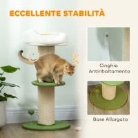 PawHut Albero Tiragraffi per Gatti Alto 92 cm con Palo in Sisal e Lettino a Forma di Fiore, Verde(m-6)