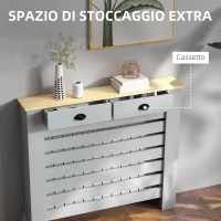HOMCOM Copritermosifone in MDF a Doghe, Copricalorifero a Griglia con 2 Cassetti, 111x19x95.5 cm, Grigio(m-6)