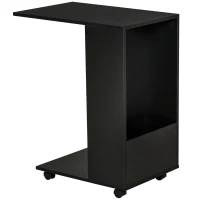 HOMCOM Mobile Sofa Side Table C-Shape End Table with Storage and Casters for Laptop Coffee Snack, Black(m-1)