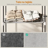 HOMCOM Armario de Ropa Armario Abierto con 4 Estantes de Tela 3 Barras para Colgar Marco de Metal 142x43x185 cm Gris Claro(m-6)