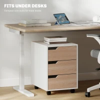 HOMCOM 3 Drawer Mobile File Cabinet, Vertical Filing Cabinet with Wheels for Home Office, Oak(m-5)