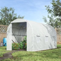 Outsunny Serre de Jardin Tunnel Surface Sol 7 m² 3,5L x 2l x 2H m châssis Tubulaire renforcé 18 mm 6 fenêtres Blanc(m-10)