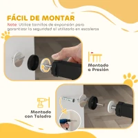 PawHut Barrera de Seguridad para Perros 74-94 cm con Extensión Montaje a Presión y Doble Bloqueo Negro(m-7)