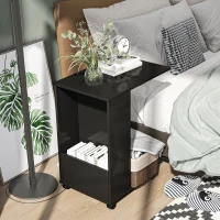 HOMCOM Mobile Sofa Side Table C-Shape End Table with Storage and Casters for Laptop Coffee Snack, Black(m-7)