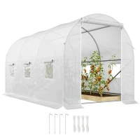 Outsunny 3.5 x 2 x 2 m Large Galvanised Steel Frame Outdoor Poly Tunnel Garden Walk-In Patio Greenhouse - White(m-10)