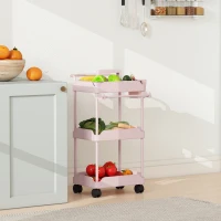 HOMCOM Carrito Auxiliar con Ruedas de 3 Niveles Carrito de Cocina con Cestas Extraíbles y Soporte para Toallas Rosa(m-7)