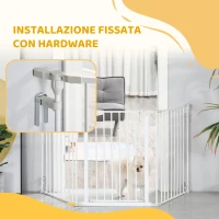 PawHut Cancelletto per Cani con Chiusura Automatica e Sistema di Blocco, in Metallo e Plastica, 180x74.5 cm, Bianco(m-9)