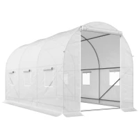 Outsunny 3.5 x 2 x 2 m Large Galvanised Steel Frame Outdoor Poly Tunnel Garden Walk-In Patio Greenhouse - White(m-1)
