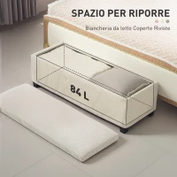 HOMCOM Panca Fondo Letto con Spazio Contenitore da 84L, in Tessuto Effetto Velluto a Coste e Acciaio, 112x42x40 cm, Beige(m-6)