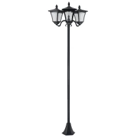 Outsunny Solar Gartenlaterne mit 3 flammig Laterne Mast aus Edelstahl Solarlaterne mit LED 120 Lumen 51,5x47x182,5cm Wegeleuchte IP44 für Garten Balkon Schwarz(m-11)